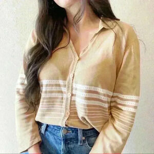 Vintage neutral collared stripe cardigan size‎ medium
